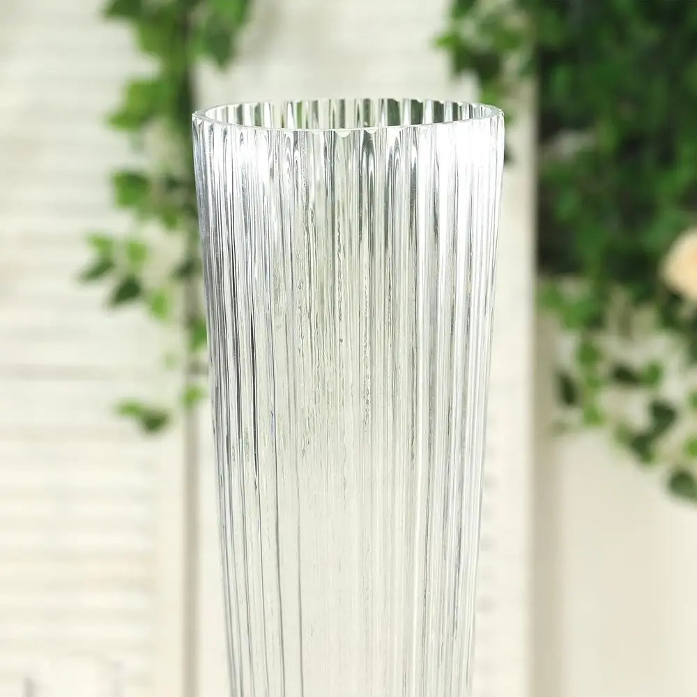 4 Pack Clear Ribbed Glass Trumpet Vases, Heavy Duty Flower Vases for Weddings and Centerpieces - 26