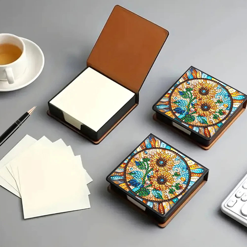 Sunflower PU DIY 5D Diamond Painting Note Box with 150 Sheets for Office Home