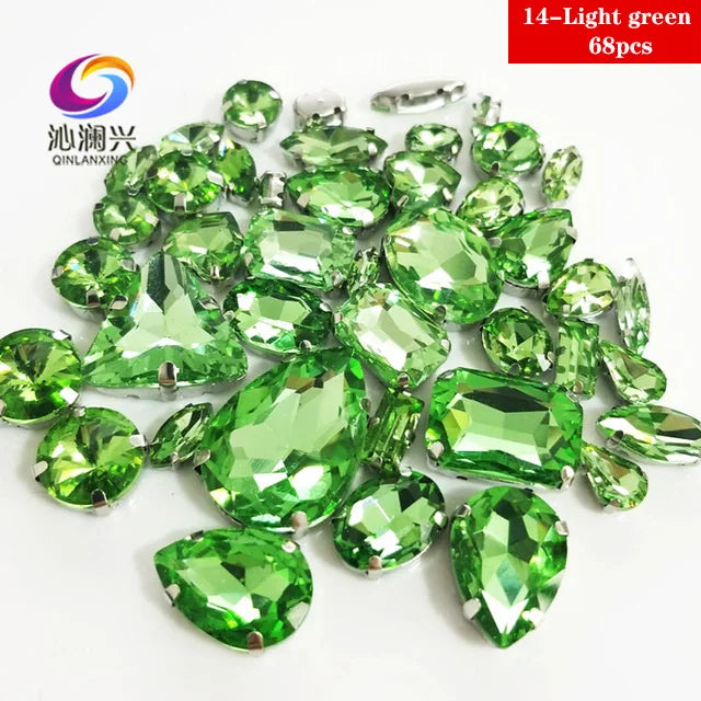 68Pcs Mix Crystal Sliver Claw Setting Rhinestones Sewing Clothe For Needlework Stone DIY Sew On Wedding Dress Shoes Bags