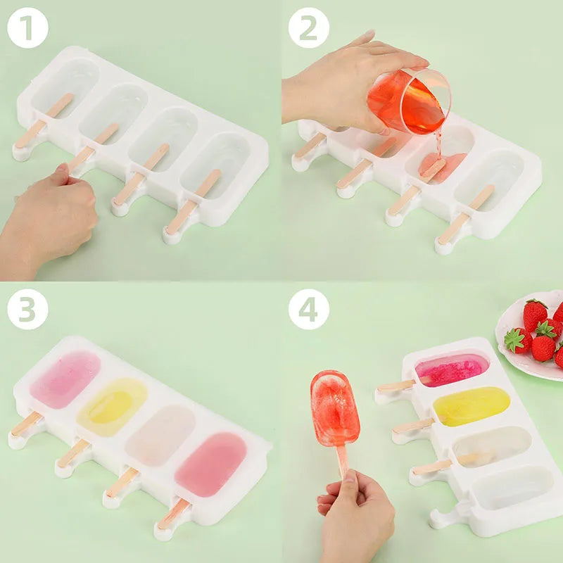 Popsicles Molds with 50pcs Wooden Popsicles Sticks Easy-Release Silicone Ice Pop Molds Making Ice Cream BPA Free Moulds NONE 제빙기
