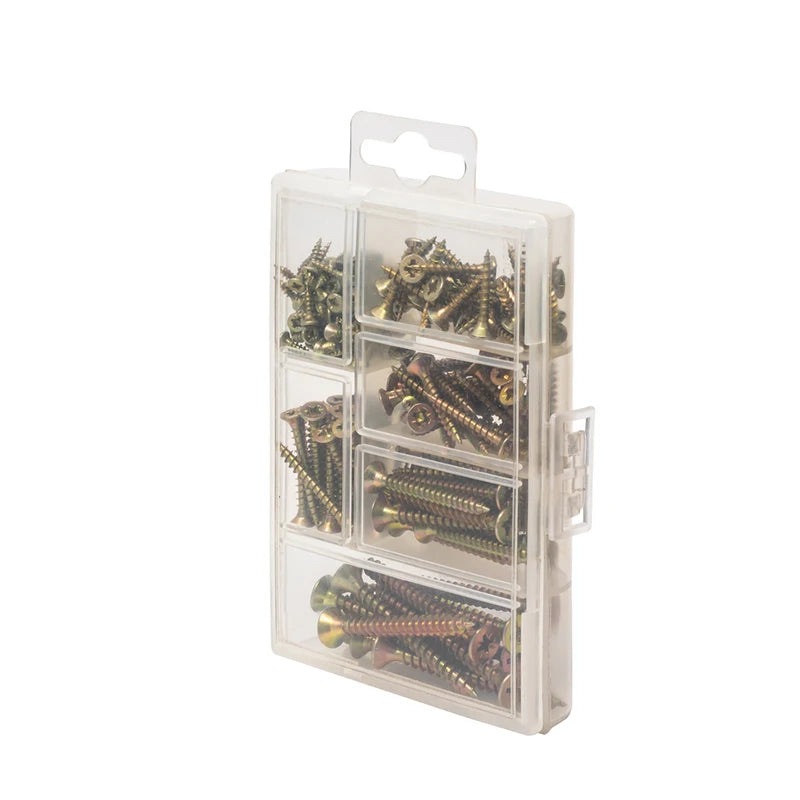 T.K.Excellent 140Pcs Flat Head Phillips Yellow Zinc Wood Screws Assortment Kit Woodworking 6 Sizes
