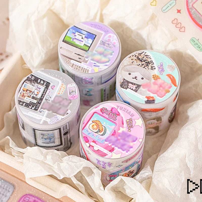 Mr Paper 4rolls Glitter Pet Die-Cut Tape Time Warp ins style cartoon border handbook goo card decorative collage DIY Dairy Card
