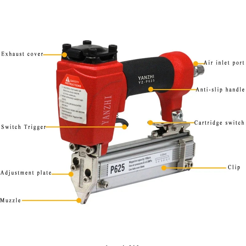 1Pc Pneumatic Staple Gun, 0.63mm Professional Heavy-Duty Finish Nailer Stapler for Wood, Upholstery, Carpet, Wire Fencing