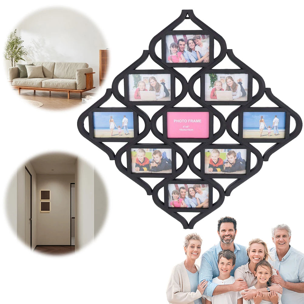 4x6In Wall Photo Frame Collage Reusable 9 Grid Photo Frame Creative Photo Frame for for Wall Decoration and Photo Display