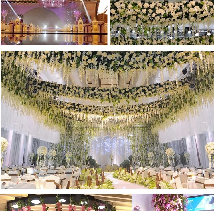 Artificial Wisteria Flower Hanging Garland, Rattan Fake Flower, String Flower, Wedding Party, Garden,  Home Wall Decor, 12PCS