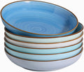 8.5'' Ceramic Pasta Bowls Set of 6, 30 oz Shallow Salad & Soup Bowls, Microwave & Dishwasher Safe Dinnerware in Gradient Blue