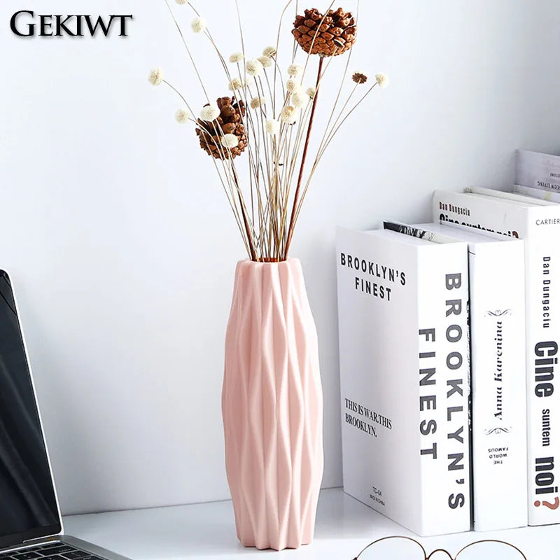 Diamond Pattern Plastic Smooth Vase Plants Basket Nordic Wedding Decorative Dining Durable for Living Room Bedroom Home Decora