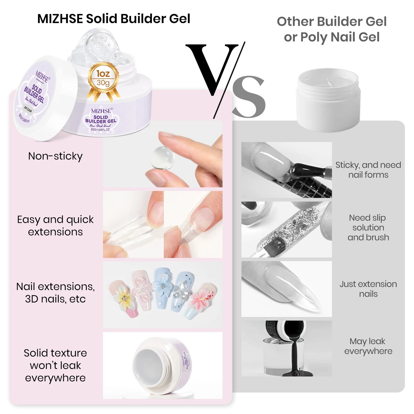 MIZHSE Builder Nail Gel White Milky Hard Clear Gel Polish For Nail Extension Salon Manicure Set Home DIY Professional Nail Art