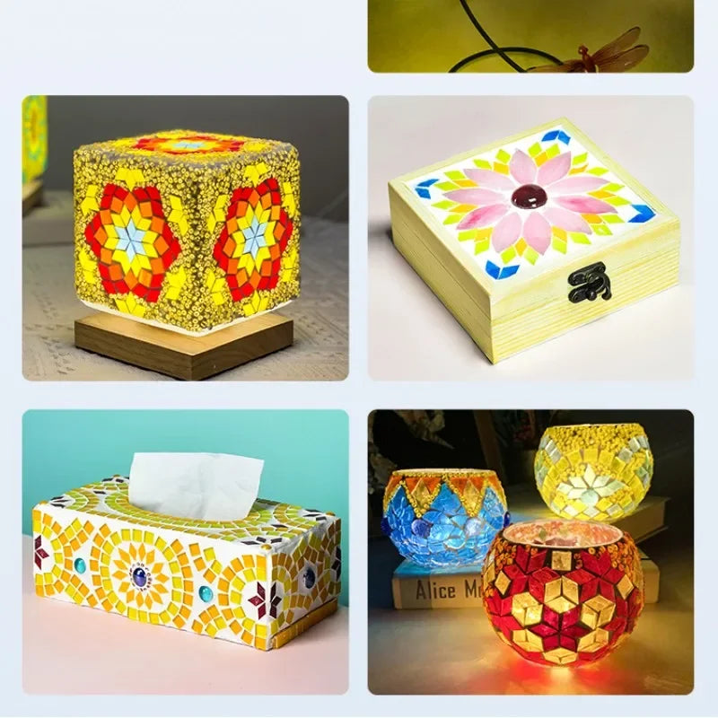 200g Diamond Shape Mosaic Mica Stained Glass Mosaic Tiles Mosaic Making Tiles for Puzzle Art DIY Craft Lamp Table Accessories