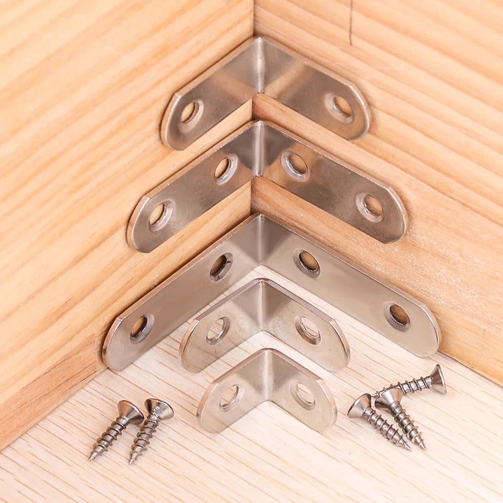 20-1pcs L Shaped Corner Brace Stainless Steel Joint Bracket 90 Degree Connector Fastener Furniture Shelves Cabinet Support Frame