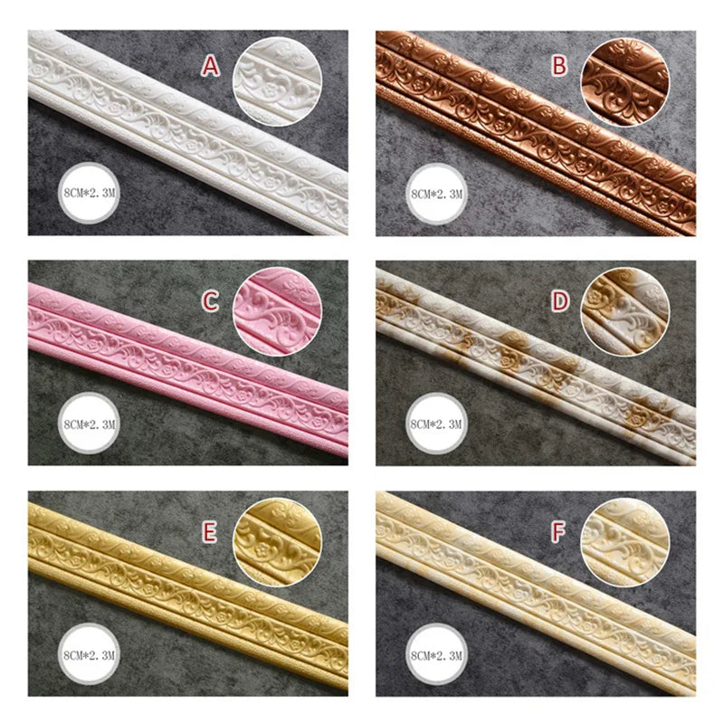 3D Self-adhesive Waist Line Wall Stickers 230cm DIY Background Wall Border Skirting Line Stickers Waterproof Strip Stickers