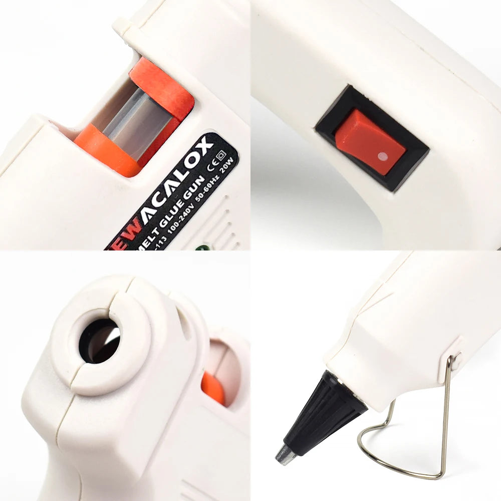 NEWACALOX 20W 220V Hot Melt Glue Gun with 20Pcs 7mm Glue Sticks Industrial Mini Guns Thermo Gluegun Heat Temperature Tool