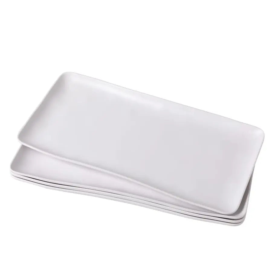 White Melamine Rectangular Serving Platter Trays, Set of 4, 14 X 7 Fruit Cake Bread Sushi Plate for Party Serving Food, Lightwei