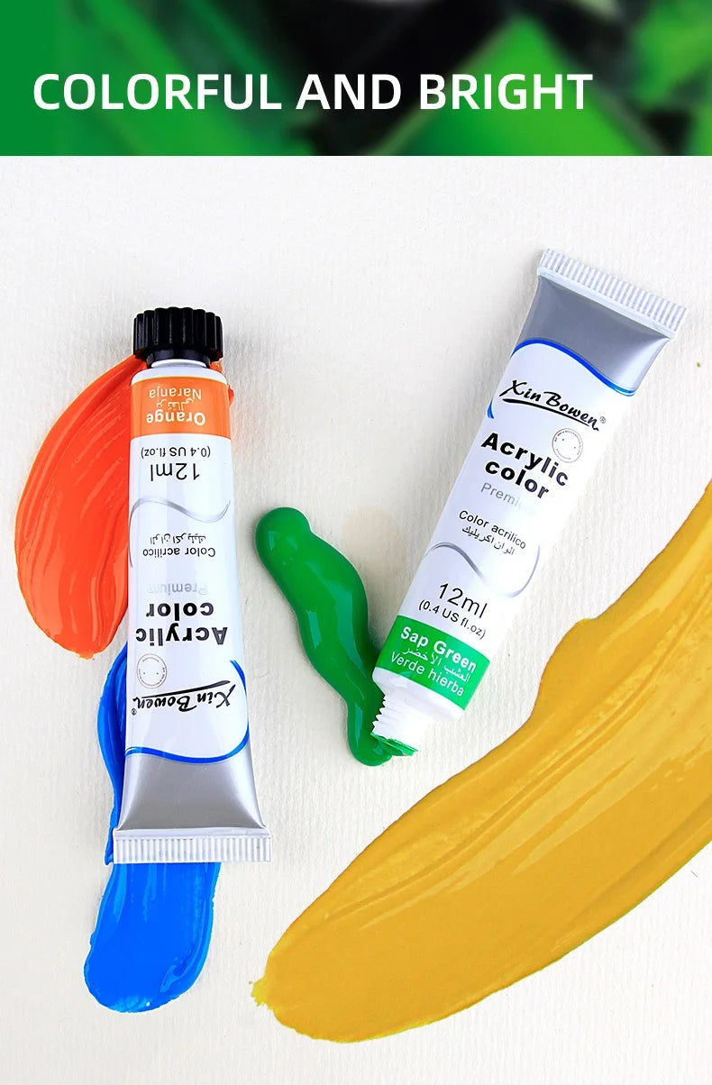 12Color Acrylic Paint Set 12ml Tubes Waterproof Art Supplies for Beginner Artists DIY Painting on Canvas Wall Art Craft Projects