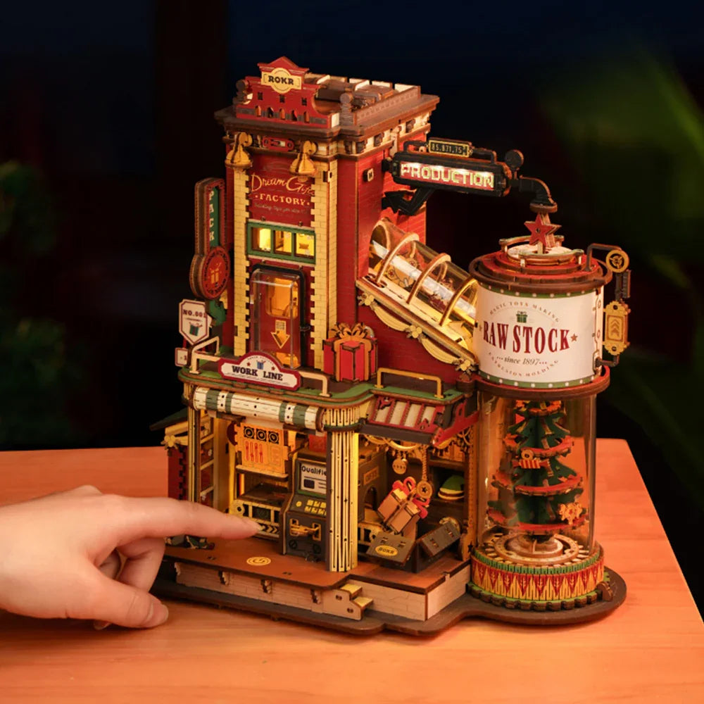 Robotime Rokr Dream Gift Factory 3D Wooden Puzzles Wooden Music Box Christmas Wooden Model Kits Build Best Gifts for Kids Adults