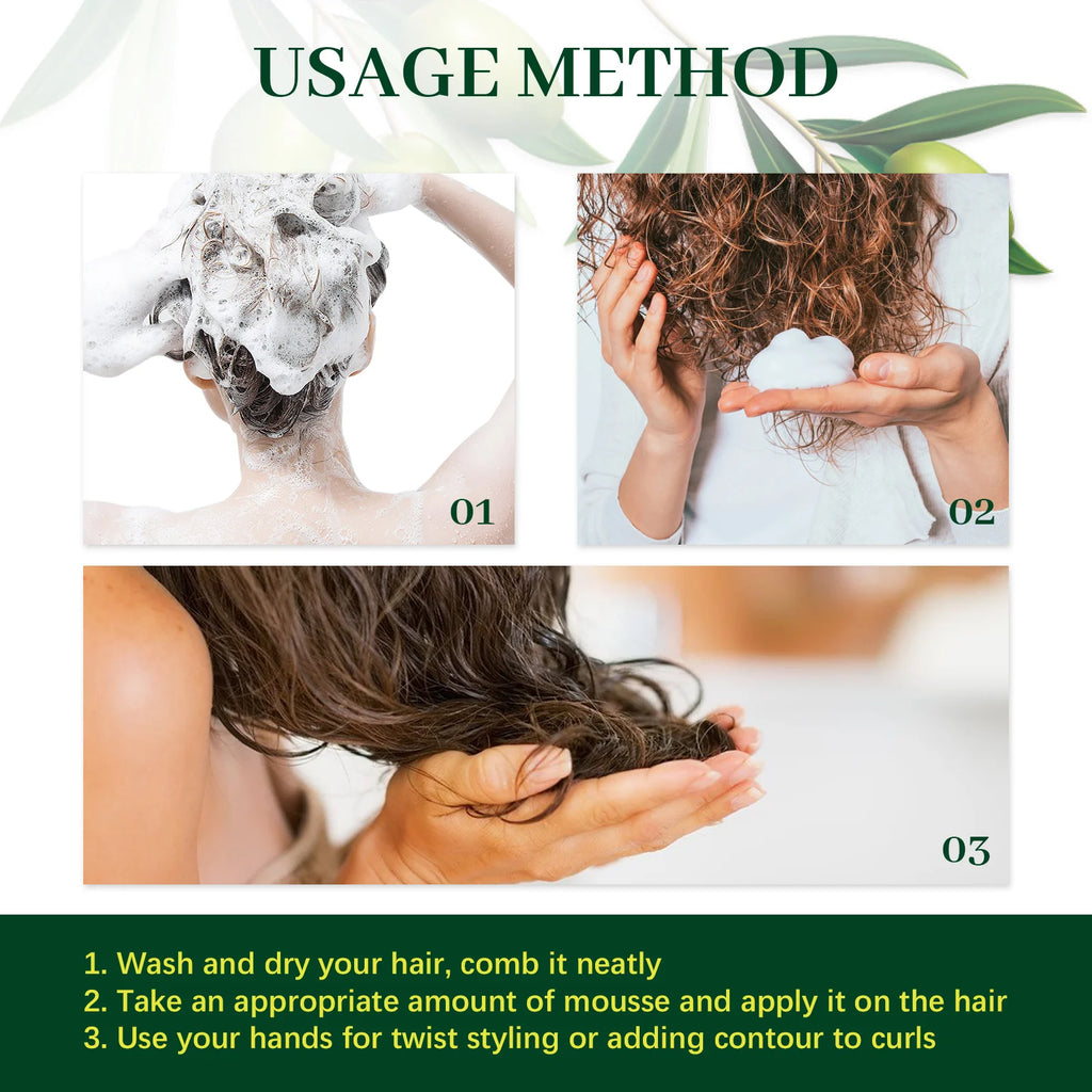 Olive Oil Hair Hold Mousse Anti Frizz Lasting Nourishing Natural Hair Wave Curl Fluffy Hairspray Hair Hold Spray for Hairstyle