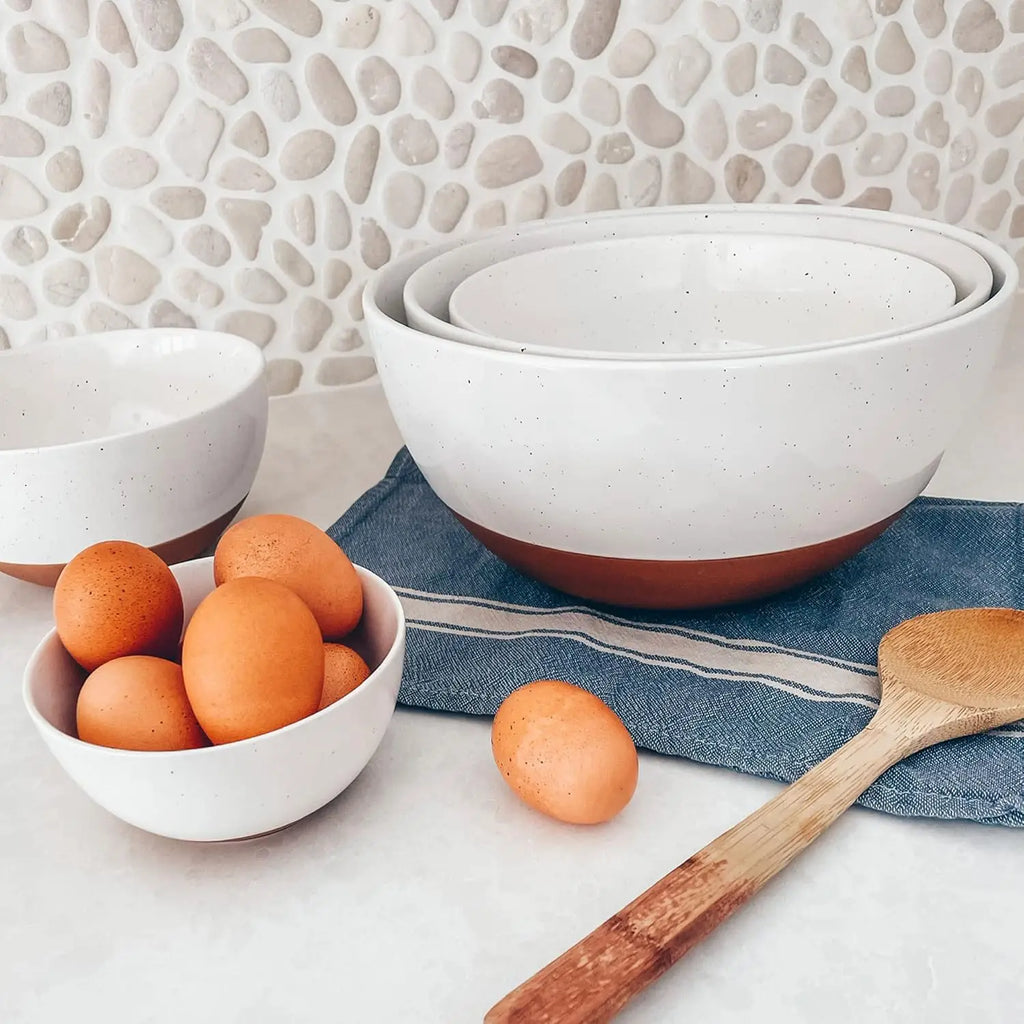 Large Ceramic Mixing Bowls Set of 2, Nesting for Cooking Serving Popcorn Salad, Microwave Oven Dishwasher Safe White