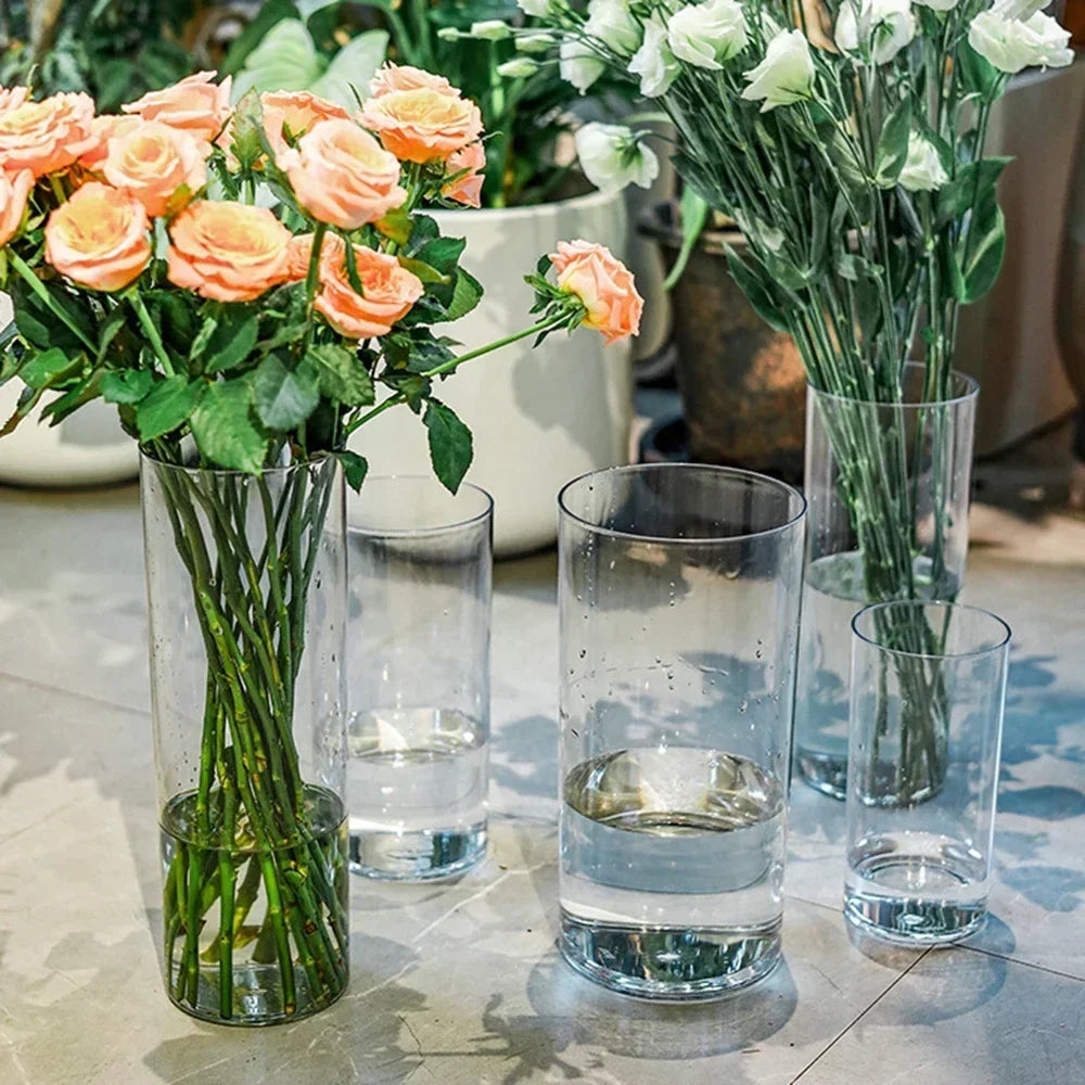 2PCS acrylic cylindrical transparent vase, home decoration, suitable for desks, offices, wedding center decoration