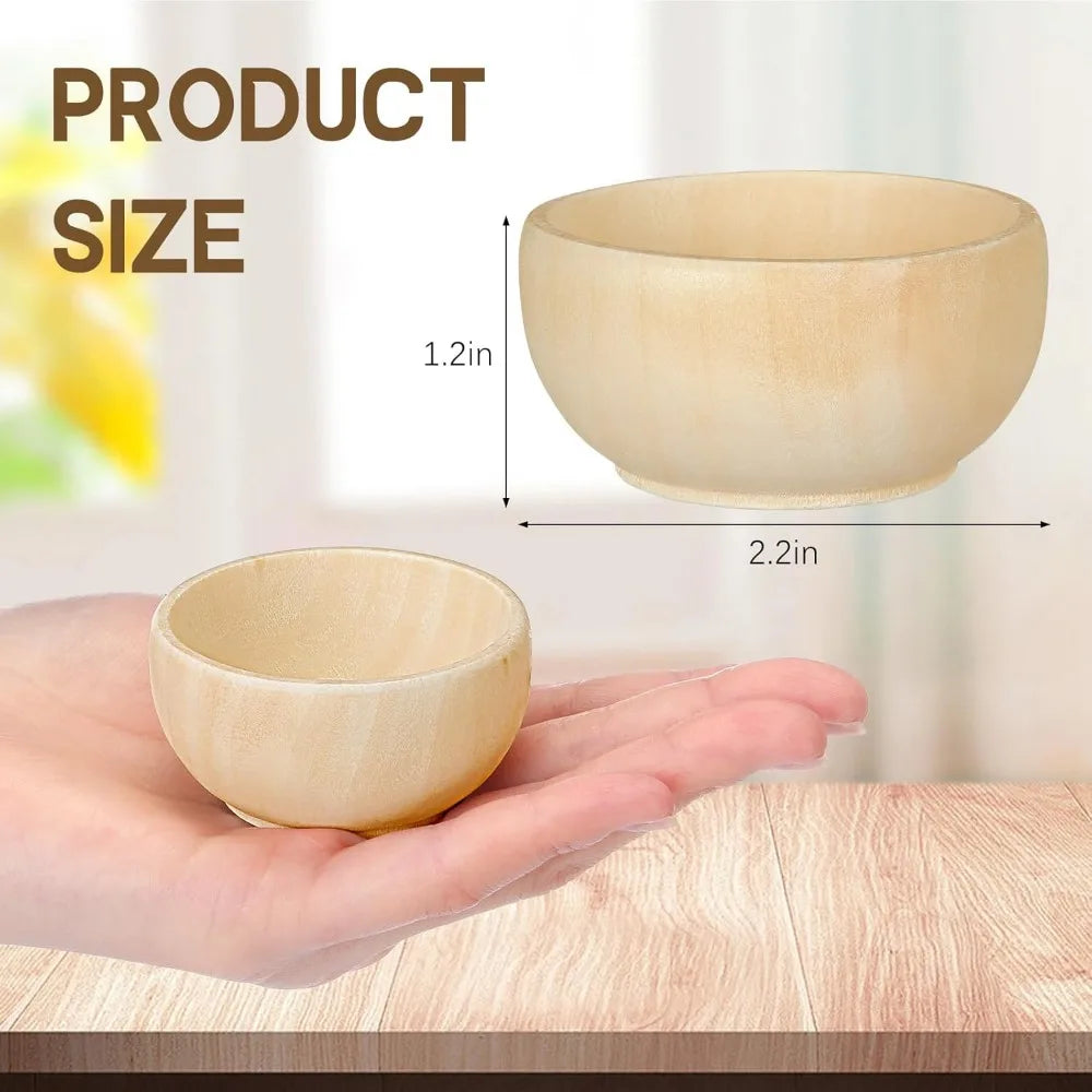 40 Pcs Unfinished Wooden Mini Bowls, 1.5 oz Capacity for DIY Crafts, Serving Condiments, Nuts, Dips