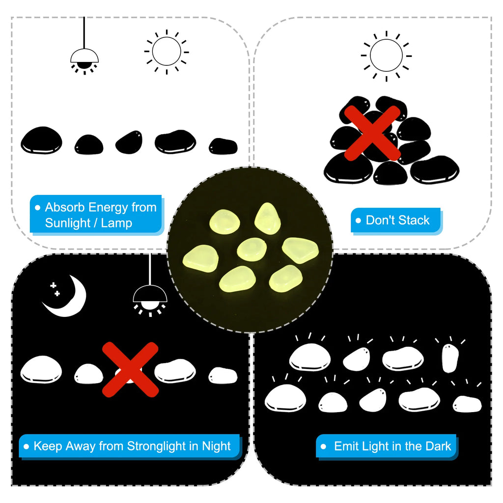 100pcs Glow Rocks 8-11mm Glow Pebbles Decoration in the Dark Luminous Stones Decor DIY Decorative for Garden, Potted Plant