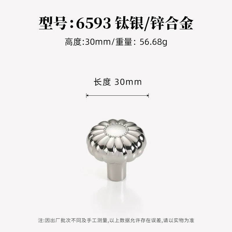 French titanium-silver cabinet door handle Solid zinc-alloy Cupboard & wardrobe pulls single-hole drawer knob  Furniture handle