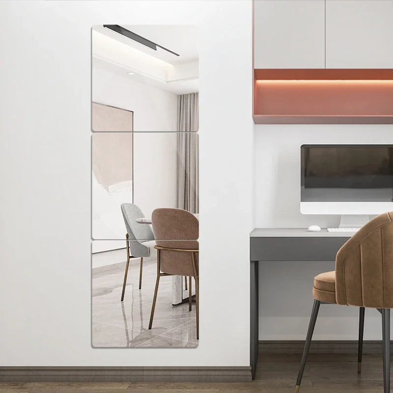 3D Mirror Wall Sticker DIY Square Acrylic Decal 2mm Full Body Wall Mirror Stickers for Bedroom Living Room Home Decor 2/4pcs
