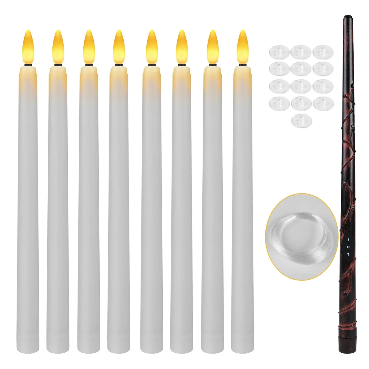 Flameless Taper Floating Candles with Magic Wand Remote Timer Flickering LED Hanging Christmas Halloween Decorations(12 Pack)