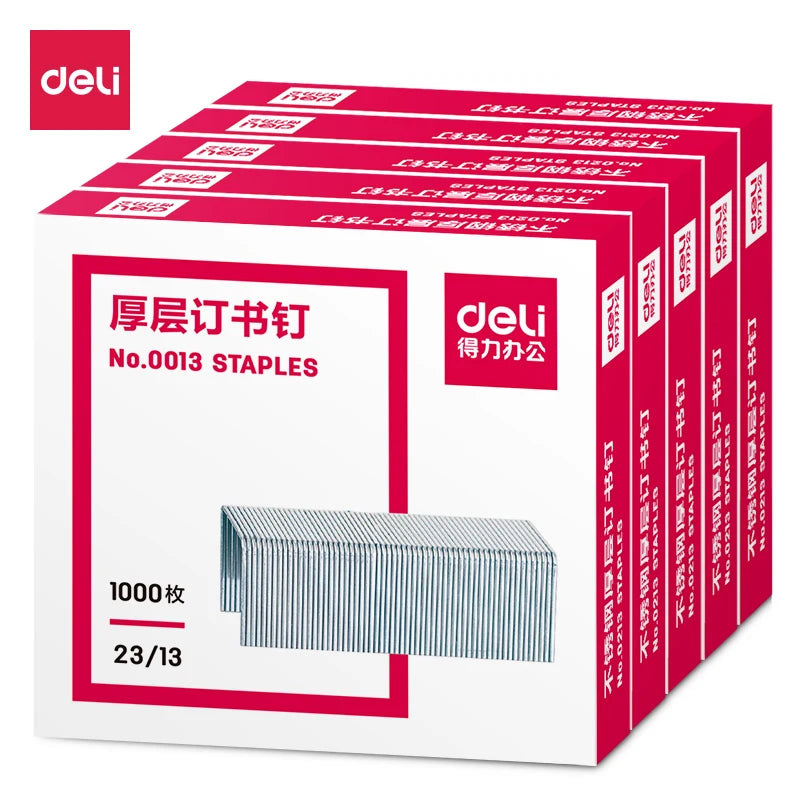 Deli 0013 Heavy Duty Staples 12.8x13mm 23/13 Binding Staples for Office Use 1000PCS/BOX Suitable for Binding 100 Sheets