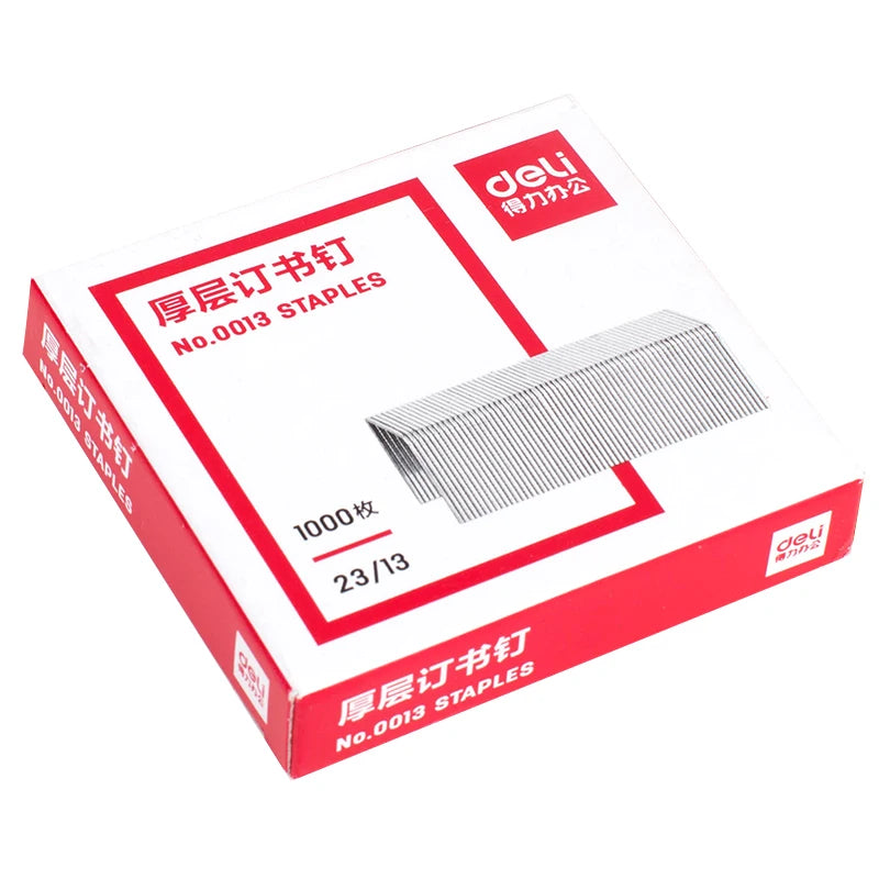 Deli 0013 Heavy Duty Staples 12.8x13mm 23/13 Binding Staples for Office Use 1000PCS/BOX Suitable for Binding 100 Sheets