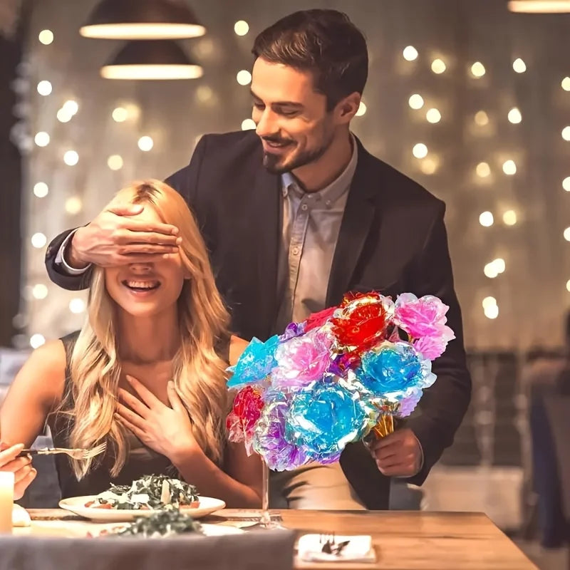 Rainbow Gold-Plated Artificial Roses – 10-Pack Decorative Flowers Gift for Birthday & Mother’s Day
