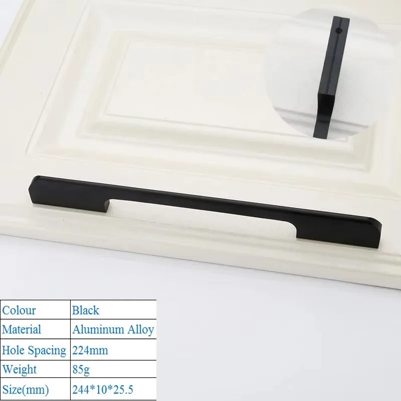 Black Aluminum Alloy Security Door Handles American Style Lengthen Cabinet Door Handle Modern Decorative Drawer Flush Handles