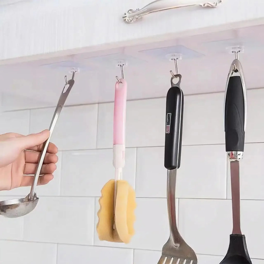 10 pieces of strong self-adhesive hooks, transparent hangers, towels, bathroom kitchen stainless steel hooks