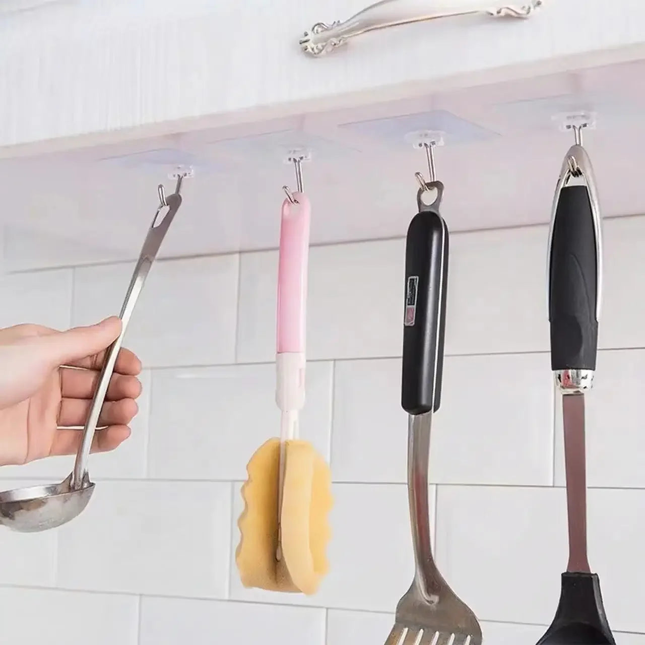 10 pieces of strong self-adhesive hooks, transparent hangers, towels, bathroom kitchen stainless steel hooks