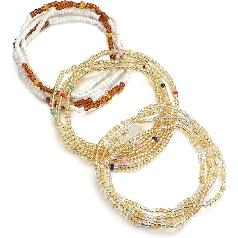 3Pcs Waist Beads for Women Belly Beads Elastic Chain African Waist Beads for Women Plus Size Bikini Jewelry