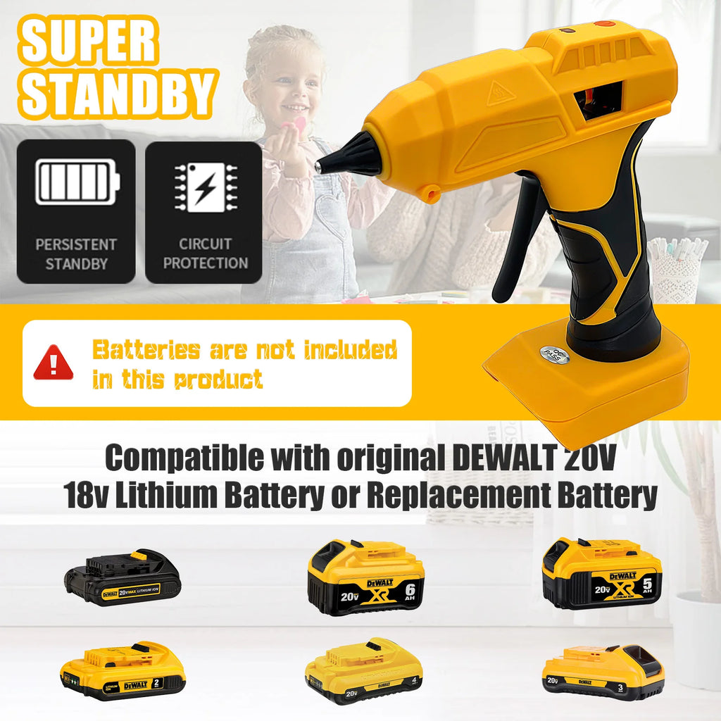 Cordless Hot Glue Gun Compatible with Dewalt 20V Battery, Electric Hot Glue Gun w/10 Melt Glue Sticks for DIY (Tool Only)