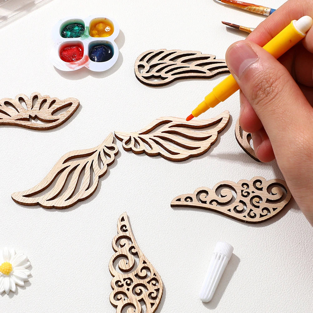 40pcs Wood Wing Cutouts Angel Shape Unfinished Wooden Slices For Diy Craft Ornament Christmas Party Supplies Hanging Decor