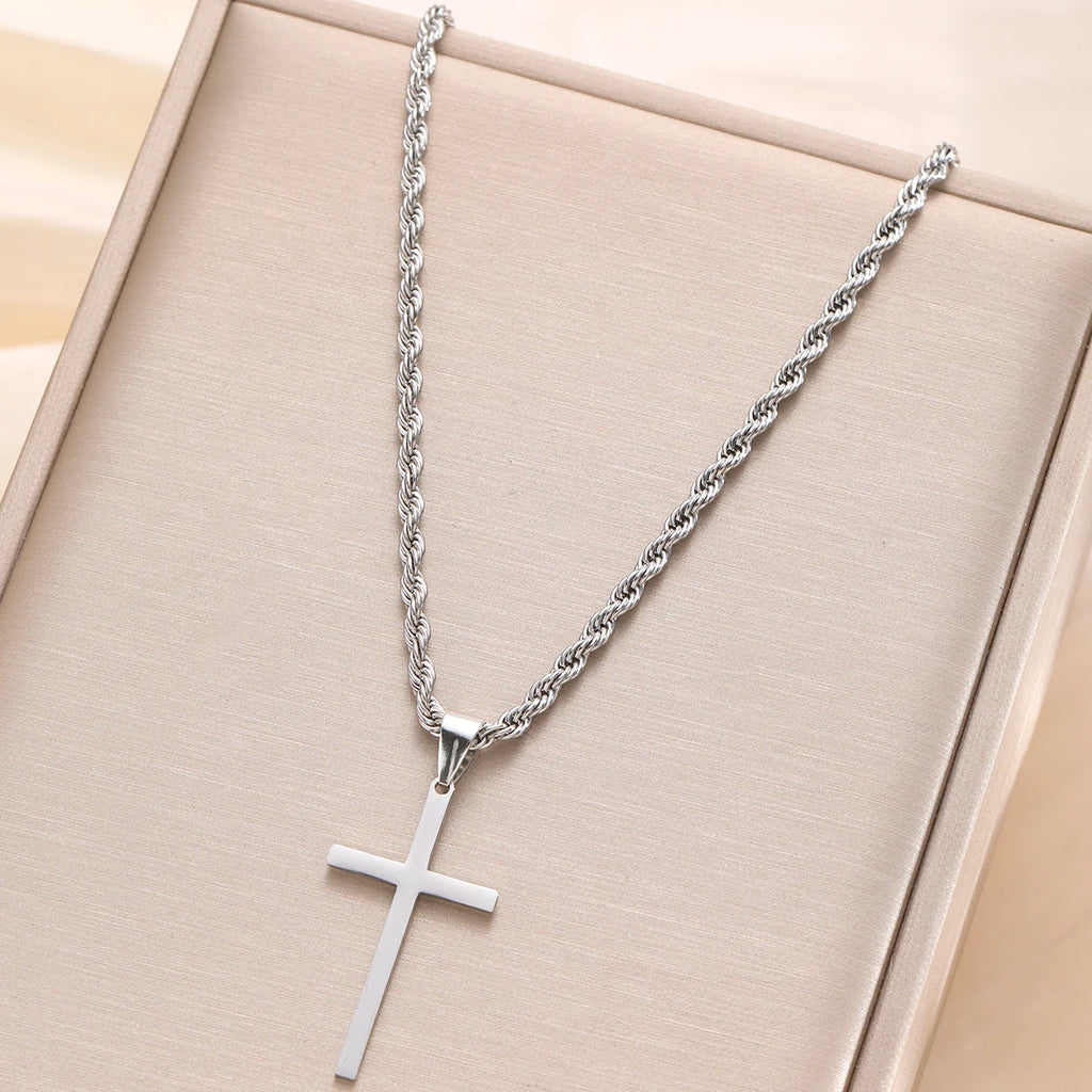LLL New Stainless Steel Cross Pendant Necklace for Men Women Minimalist Gold Color Jewelry Male Female Necklaces Chokers Gifts
