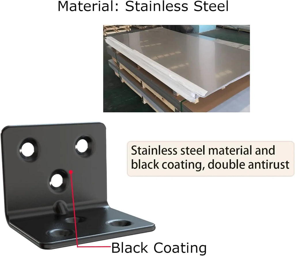 Heavy Duty L-Shape Shelf Bracket, Black Stainless Steel Corner Brace for Wood Shelves, 1.5x1.2x1.2 Inch, 16 Pieces