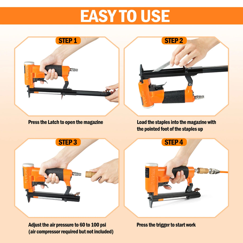 KAMSIN KN8016 Pneumatic Upholstery Stapler, 21GA, 80 Type, 1/2 Crown, Air Furniture Stapler, Fine Wire Staple Gun