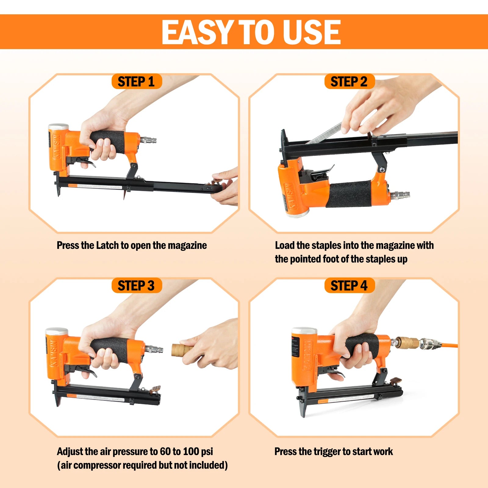 KAMSIN KN8016 Pneumatic Upholstery Stapler, 21GA, 80 Type, 1/2 Crown, Air Furniture Stapler, Fine Wire Staple Gun