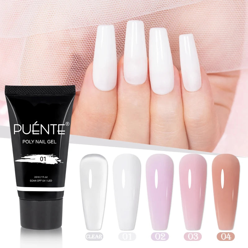 PUENTE 5Pcs/Set 30ML Poly Nail Gel Fast Nails Extend Clear White Pink Colors Hema-Free Acrylic Gel Soak Off UV Builder Nail Gel