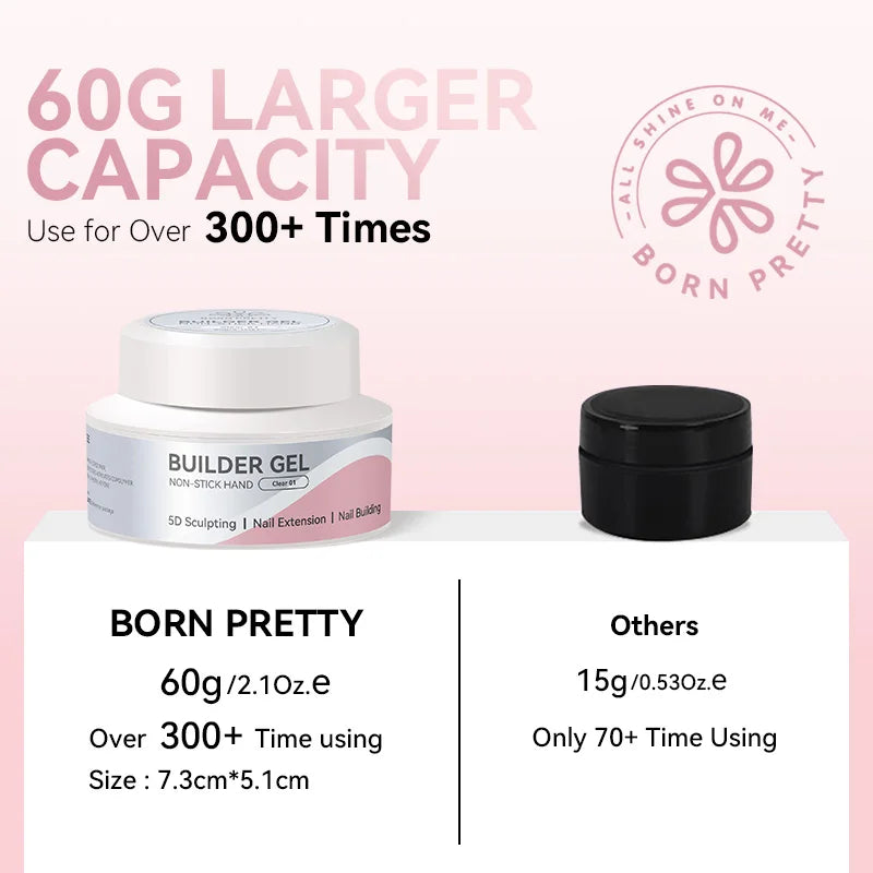 BORN PRETTY 60g Clear Non-Stick Hand Extension Gel Nail Polish 5D Shaping/Sculpting/Carving Hard Gel DIY Nail Art at Home