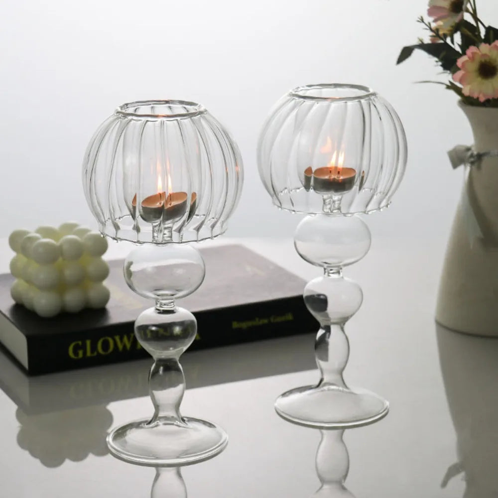Nordic Style Transparent Glass Candle Holder Romantic Wedding Decoration Modern Candle Holder Home Table Centerpiece Decor