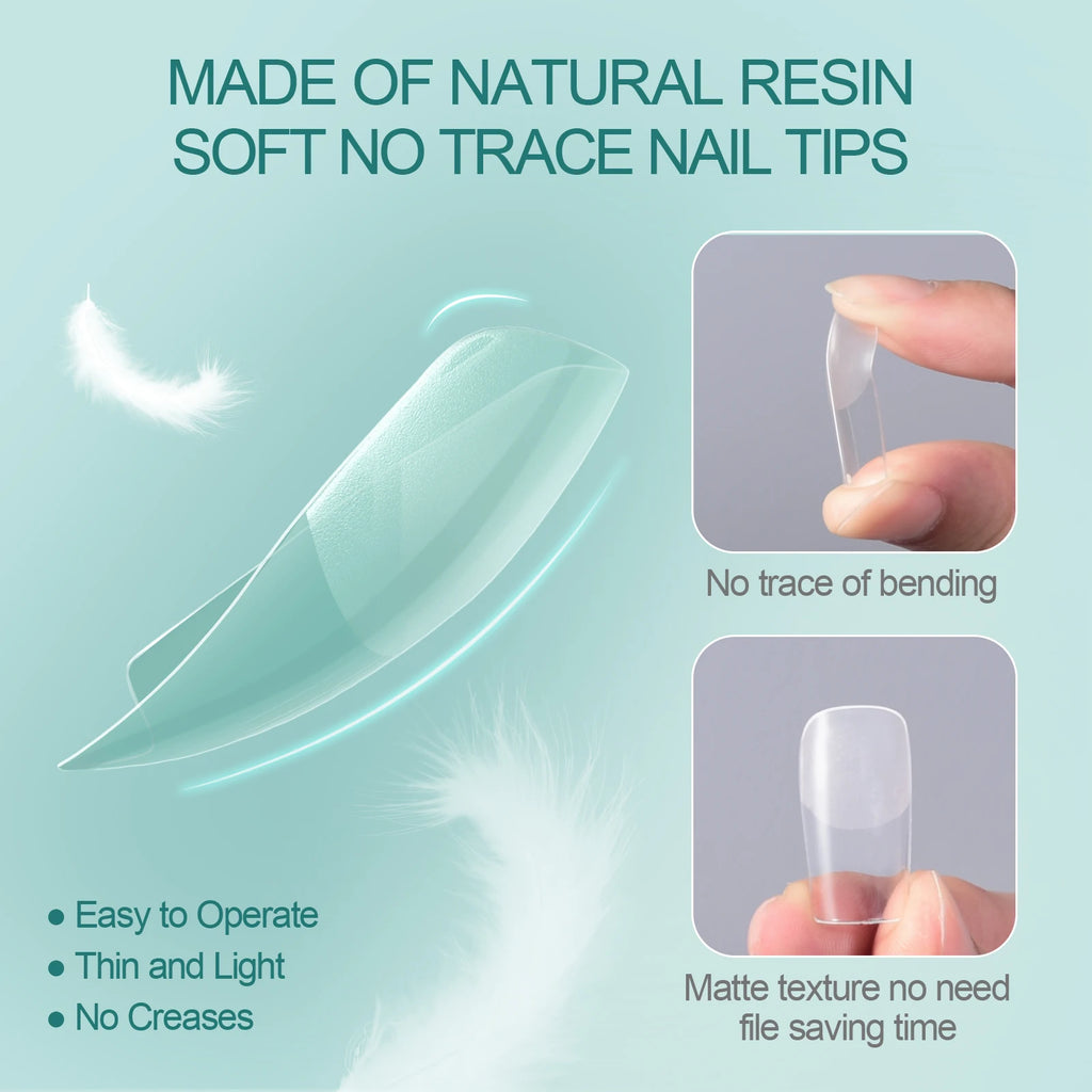 120pcs Soft Gel Nail Kit Oval Square Full Coverage Nail Extension Pre-Molded Acrylic Fake Nail Gel For Home Nail Salon DIY Use