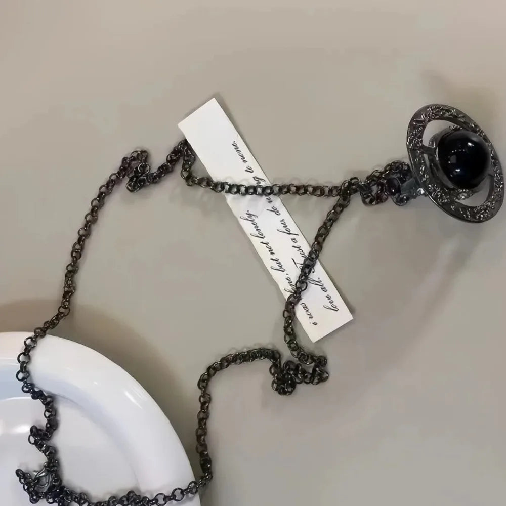 3D Black Saturn Waist Chain | Light Luxury Body Jewelry for Women's Waist Decor