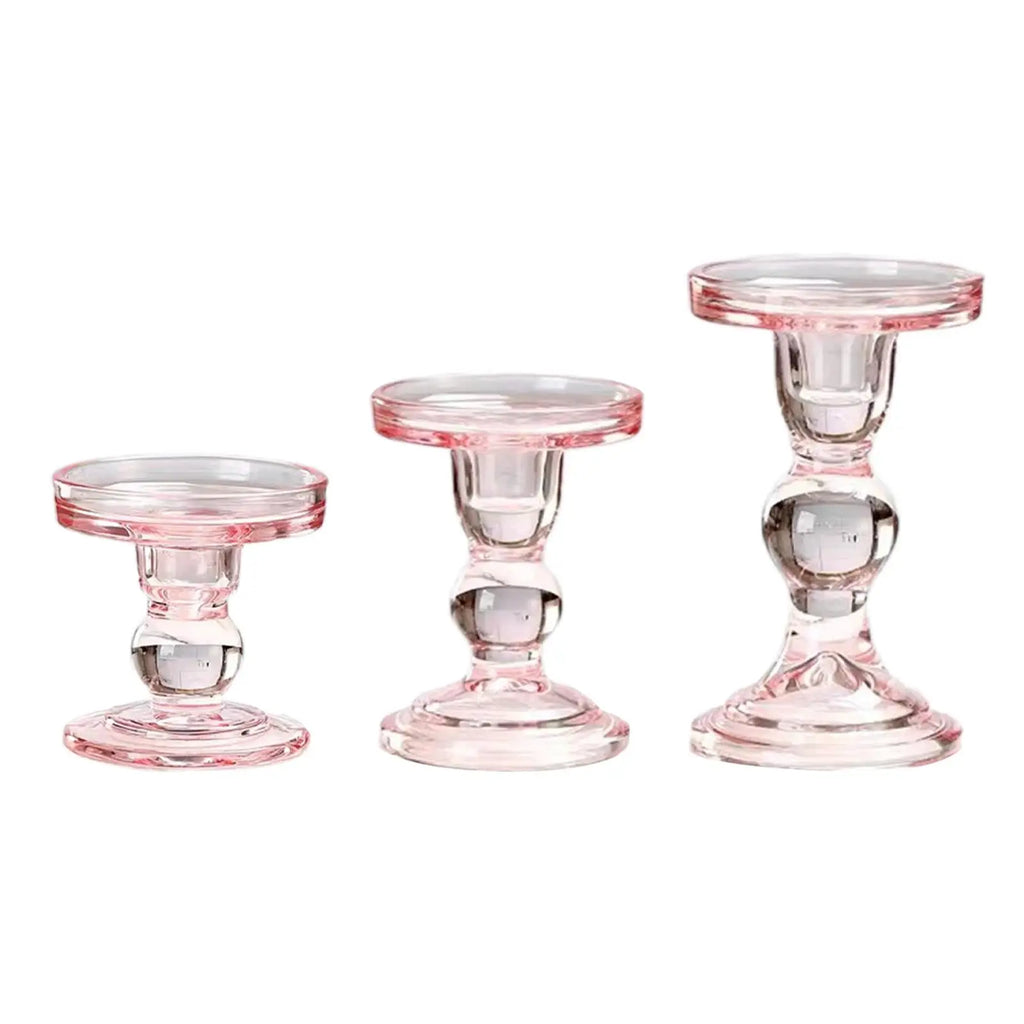 Candle Holder Pink Glass Candlestick Holder Pillar Candle Stand for Valentine's Day Wedding Dining Room Anniversary Festival