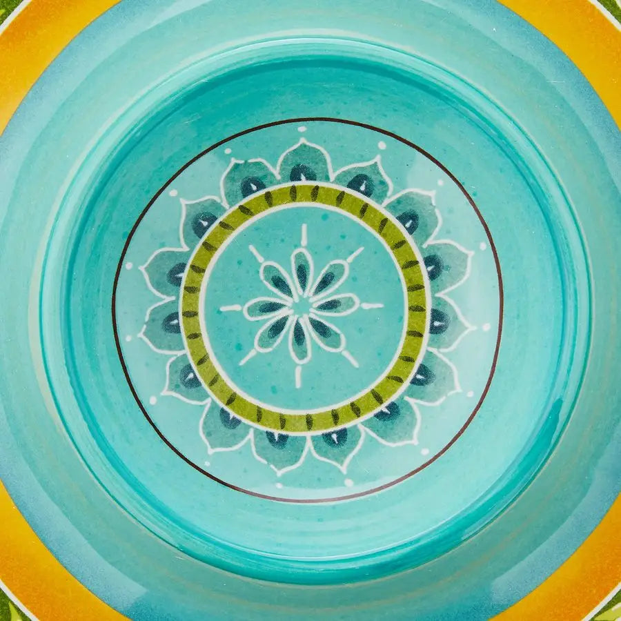 13.25 Ceramic Chip amp Dip Platter Colorful Mediterranean Serving Dish with BuiltIn Center Bowl, Glazed Ceramic Appetizer Tray f