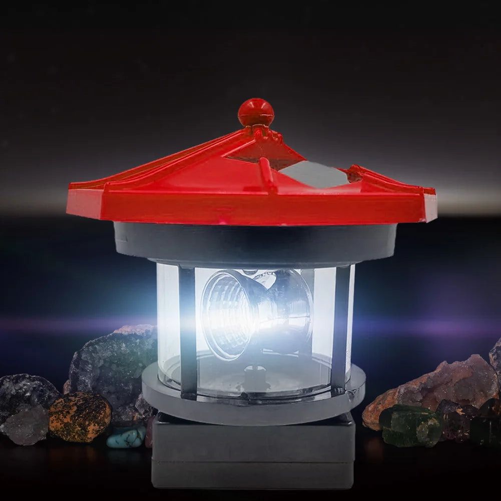 Smart Sensor Lighthouse Beacon Solar LED Light Outdoor Decor Rotating Beam Lamp