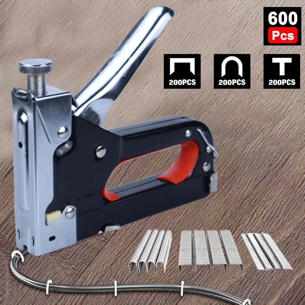 Durable 3-in-1 Multifunctional Tools, Manual, Heavy Duty and 600Pcs Staples Nail Gun for Upholstery, Fixing Material, Carpentry