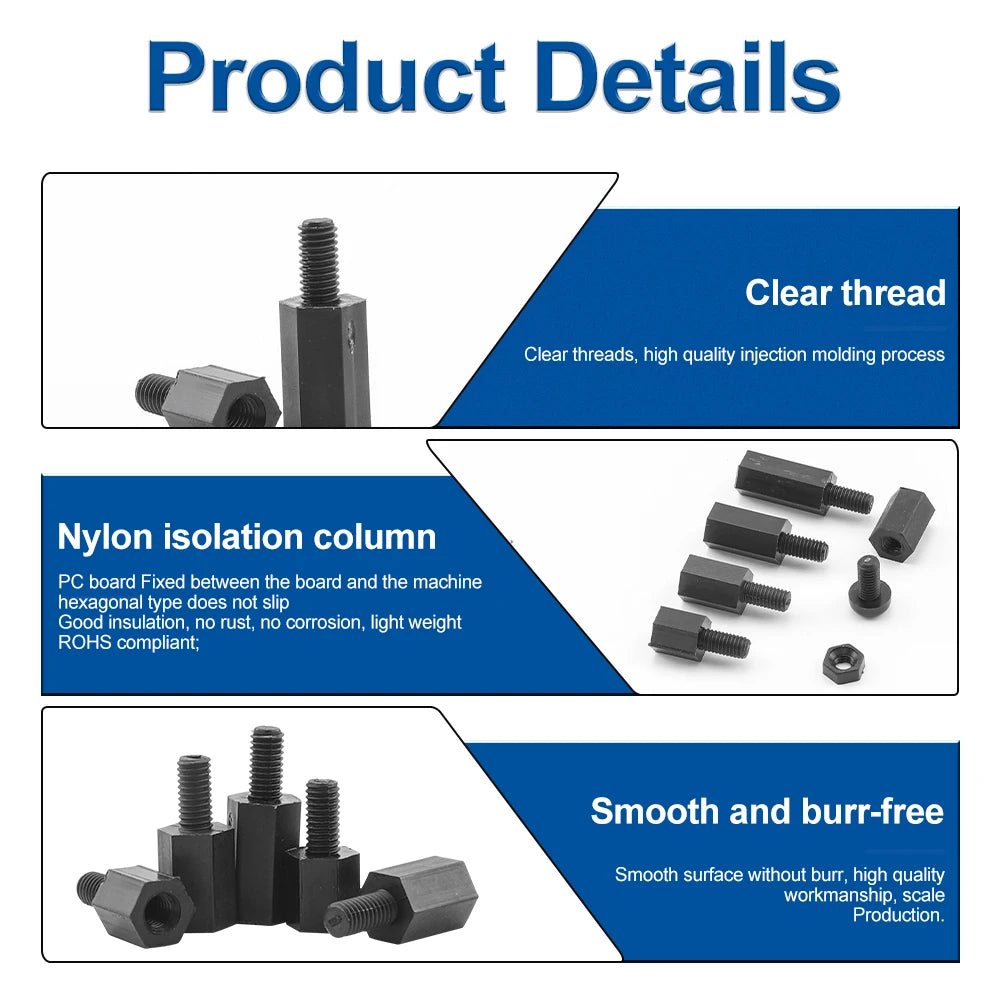 Male Female Nylon Hex Standoff Assortment Kit with Plastic Screws Nuts M2 M2.5 M3 M4 Insulation Plastic Standoff Spacer Set